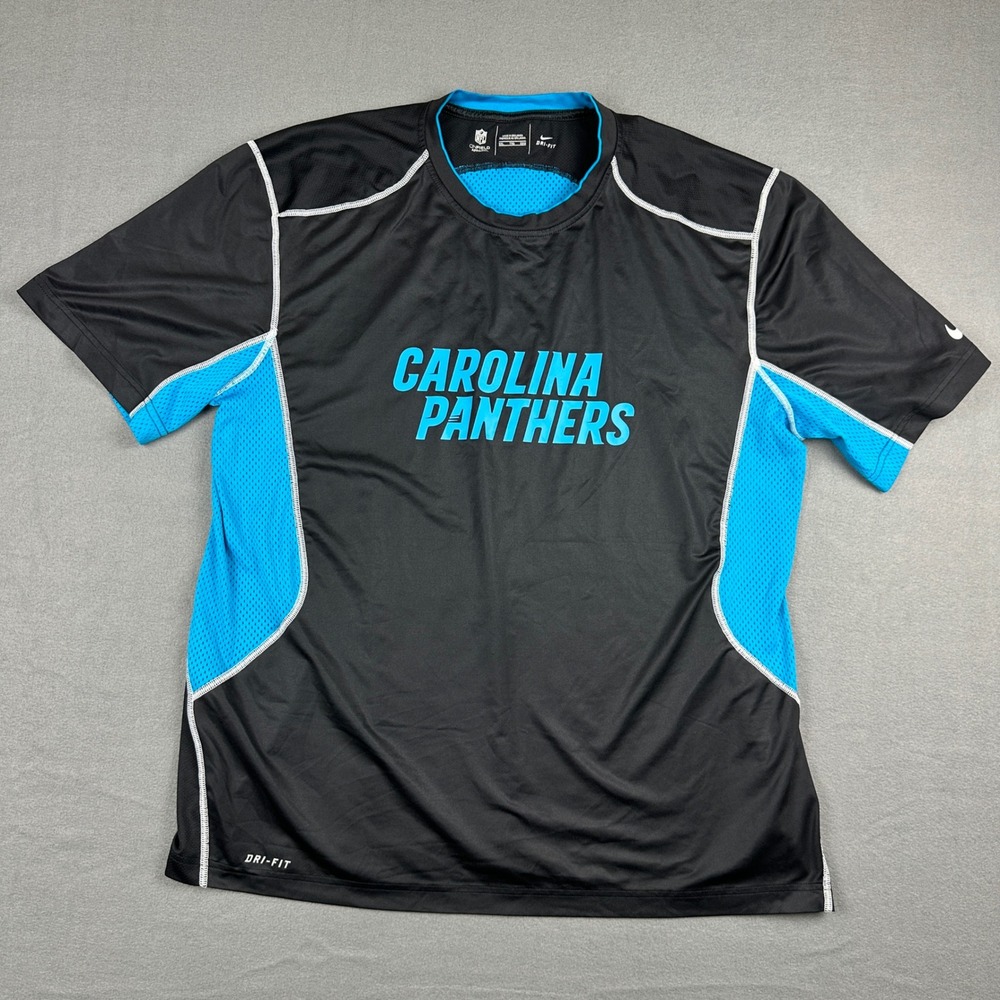 Nike Carolina Panthers NFL Dri-FIT Shirt Mens XXL Black Blue Mesh Training Top